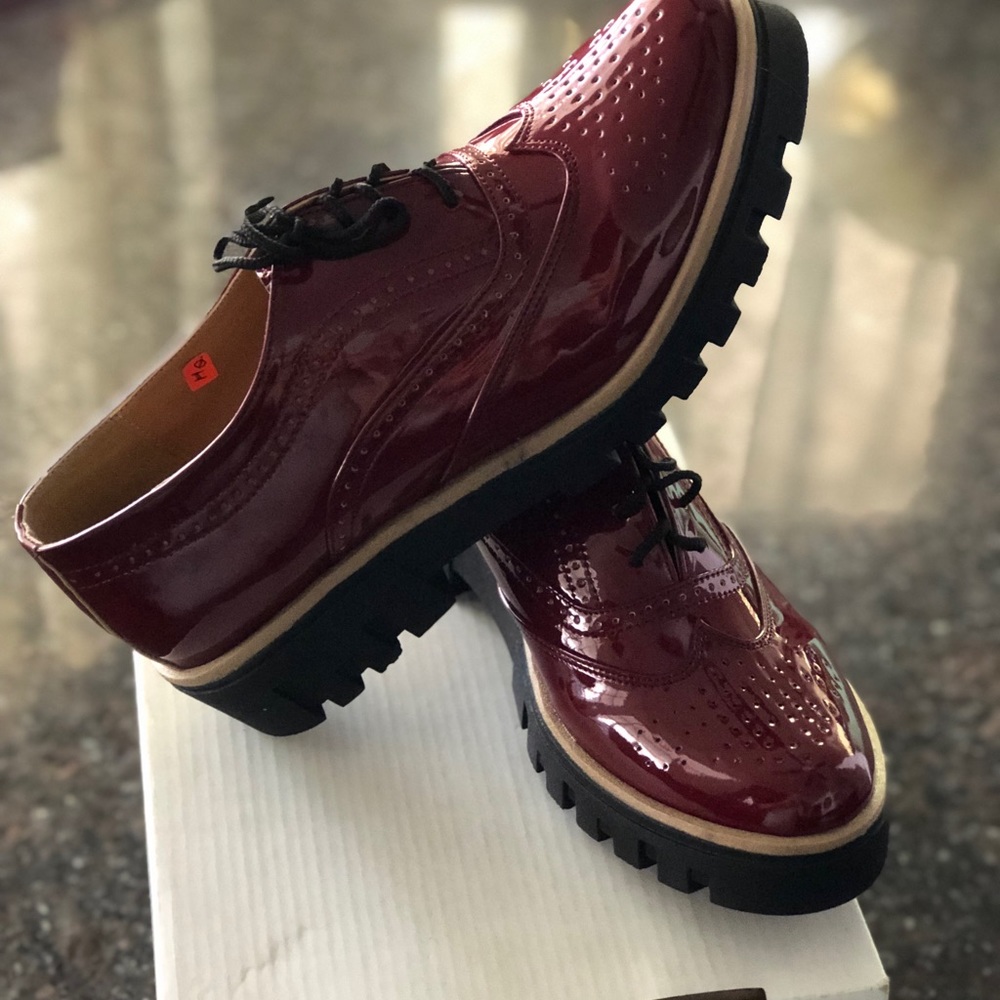 Burgundy color chunky oxfords - Picture 3 of 7